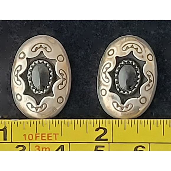 Earrings Carolyn Pollack Sterling Silver Onyx Shadow Box Post Signed - Picture 6 of 10